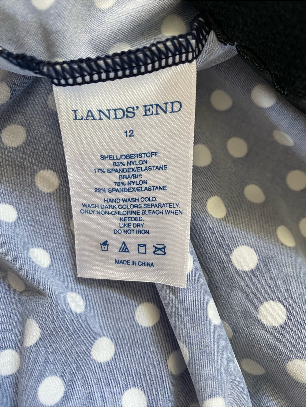 Lands' End Blouson Tankini Top Navy and White Polka Dot Size 12 - Picture 6 of 8